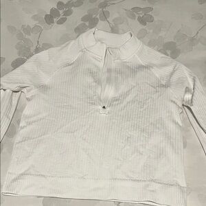 Lululemon White Ribbed Half-Zip Long Sleeve Top